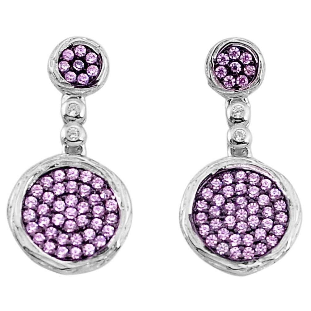 3.66cts pink kunzite (lab) topaz 925 sterling silver dangle earrings a96509