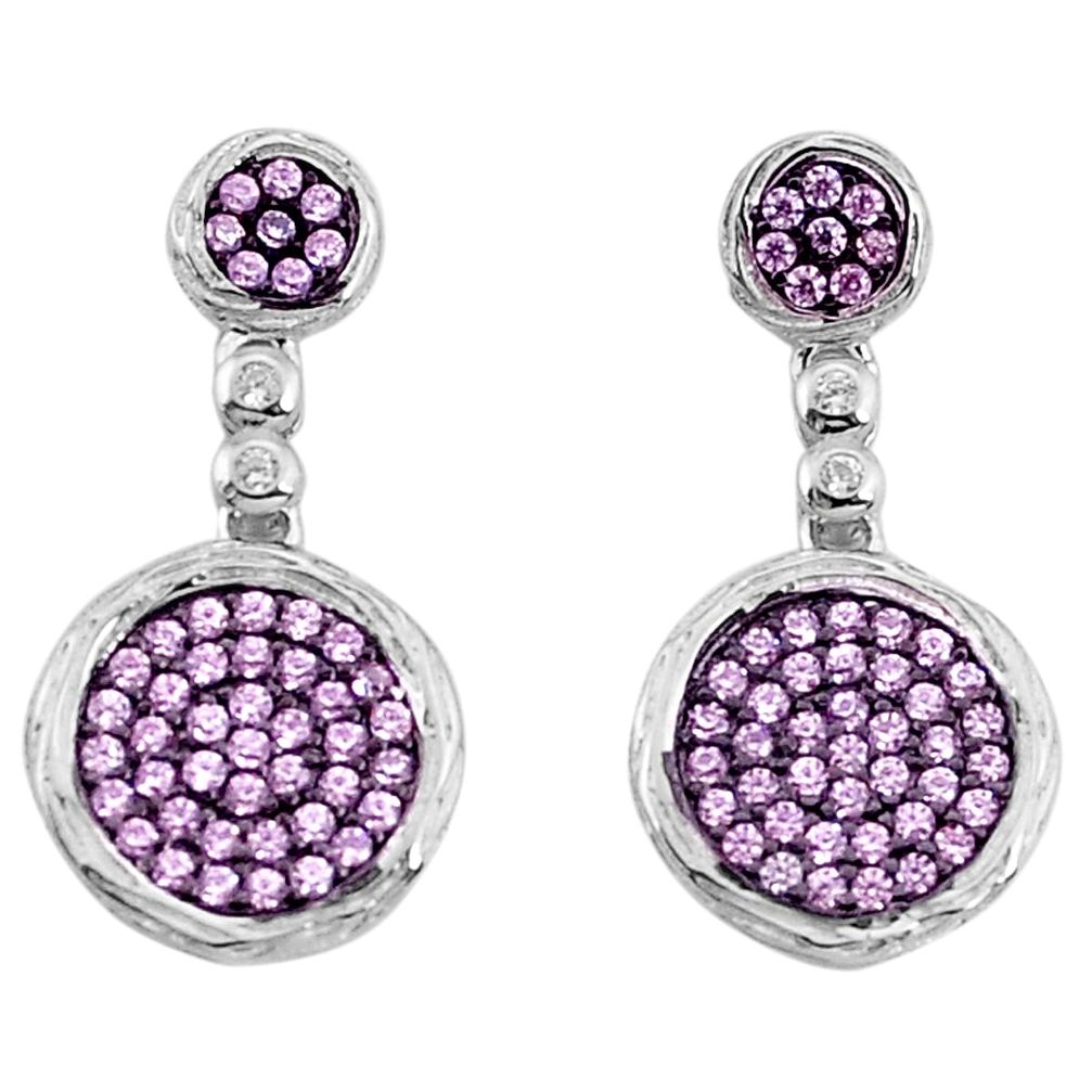 925 sterling silver 3.42cts pink kunzite (lab) white topaz round earrings a96532
