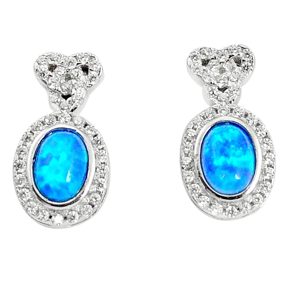 925 silver 3.92cts blue australian opal (lab) white topaz stud earrings a96624