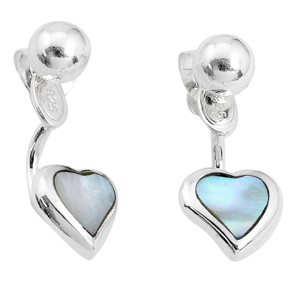 4.02gms natural white pearl enamel 925 silver heart love earrings a96783