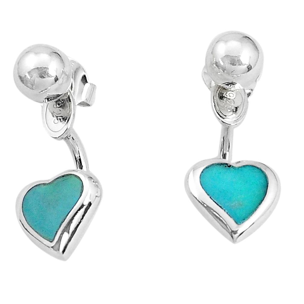 4.02gms fine green turquoise enamel 925 sterling silver heart earrings a96801
