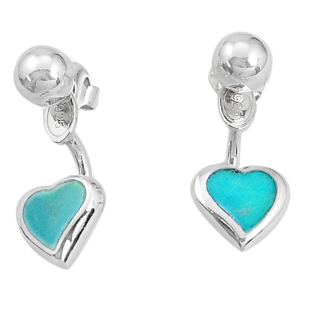4.02gms fine green turquoise enamel 925 sterling silver heart earrings a96802