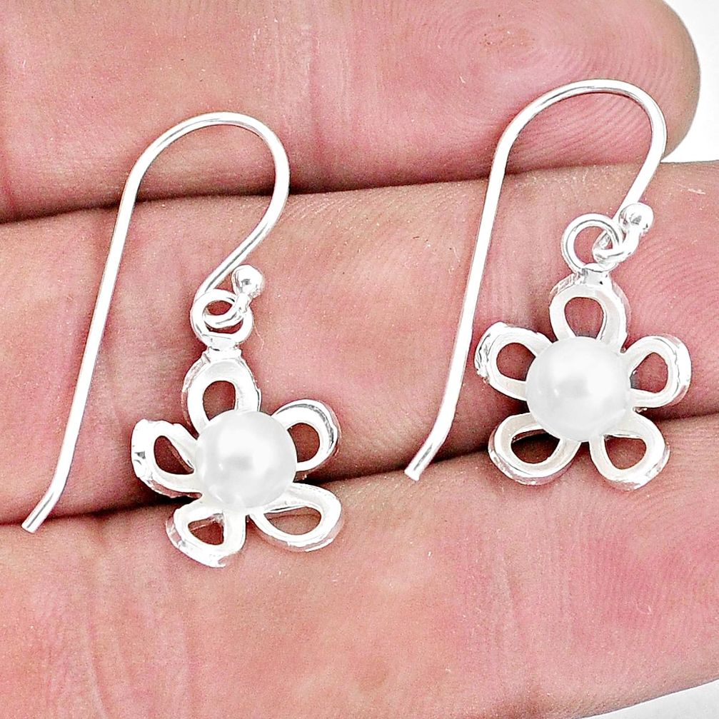 2.72cts natural white pearl 925 sterling silver dangle flower earrings a96816