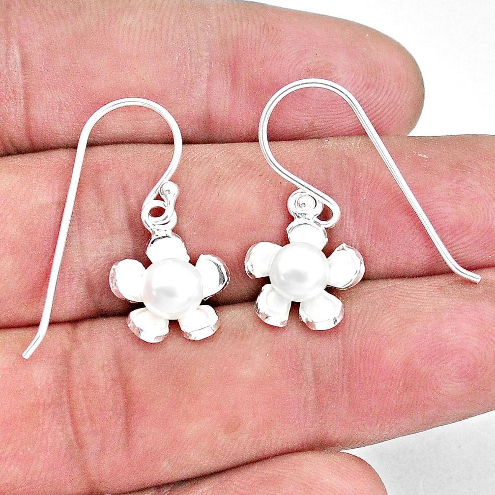 3.26cts natural white pearl 925 sterling silver dangle flower earrings a96820