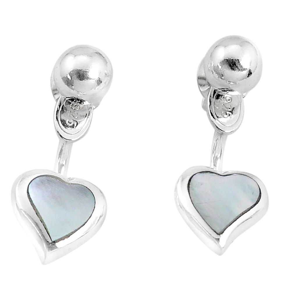 4.02gms white pearl enamel 925 silver heart love earrings jewelry a96835