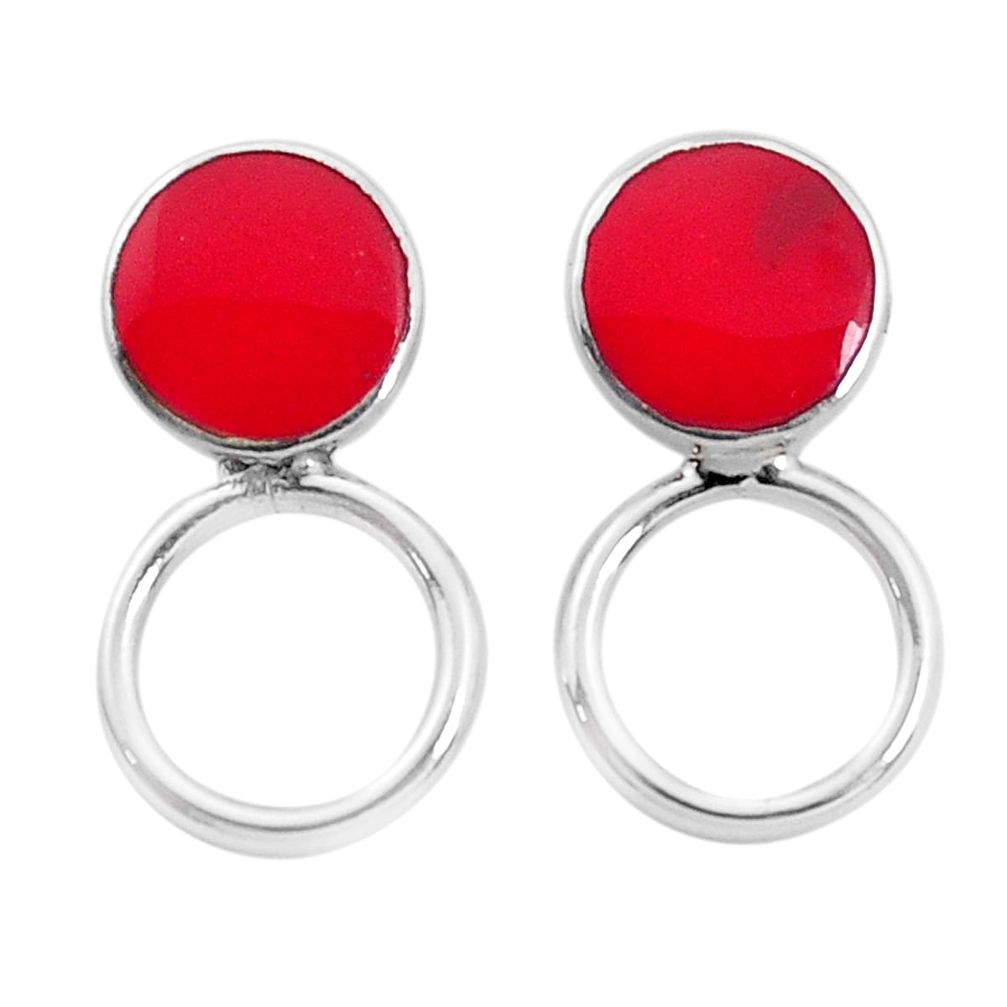 925 sterling silver 3.26gms red coral enamel stud earrings jewelry a96839