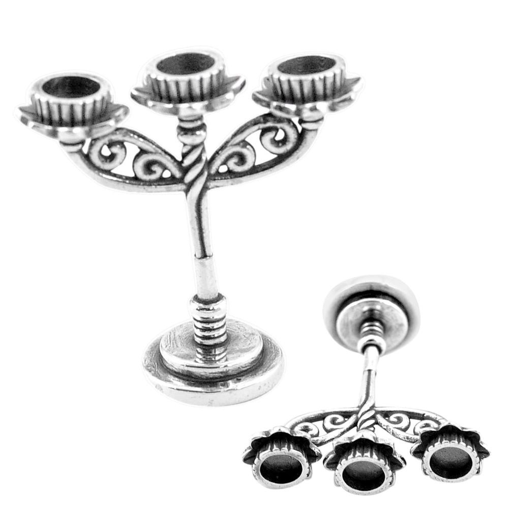 9.47gms three candle stand style solid 925 silver miniature collectible a82332