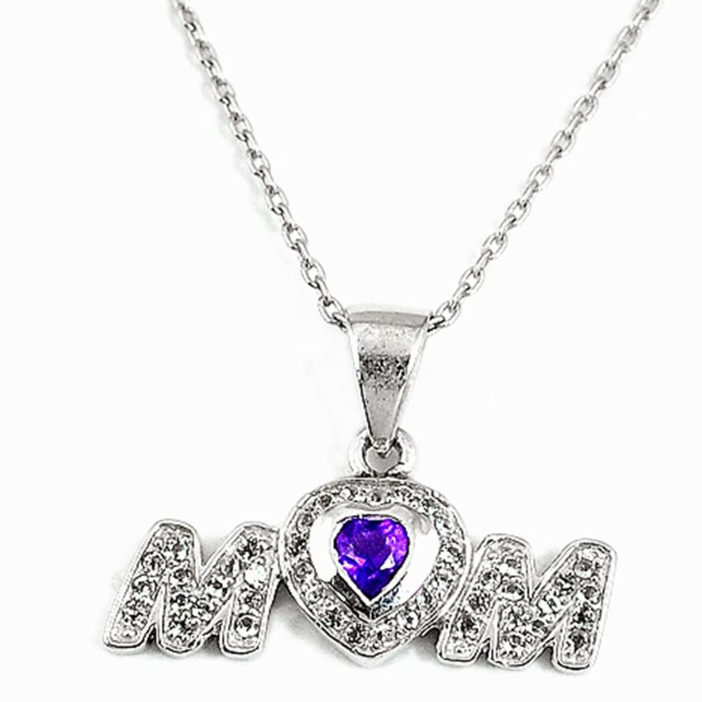 Natural purple amethyst topaz 925 silver mom symbol charm necklace a27296