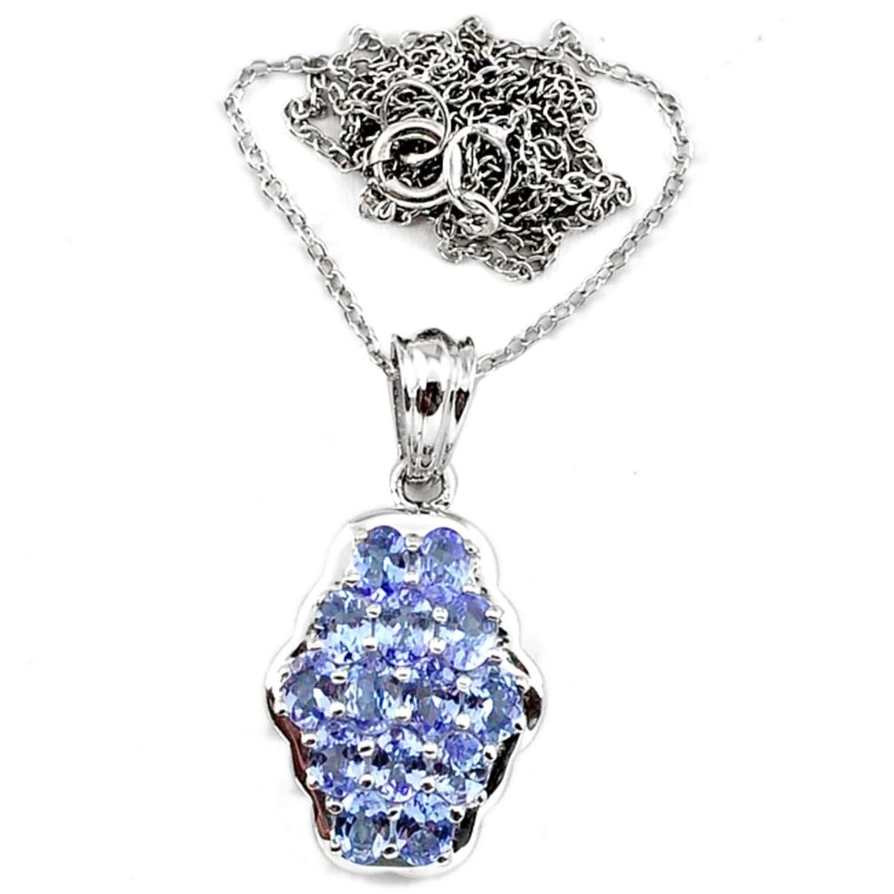 Natural blue tanzanite oval shape 925 sterling silver necklace pendant a32451