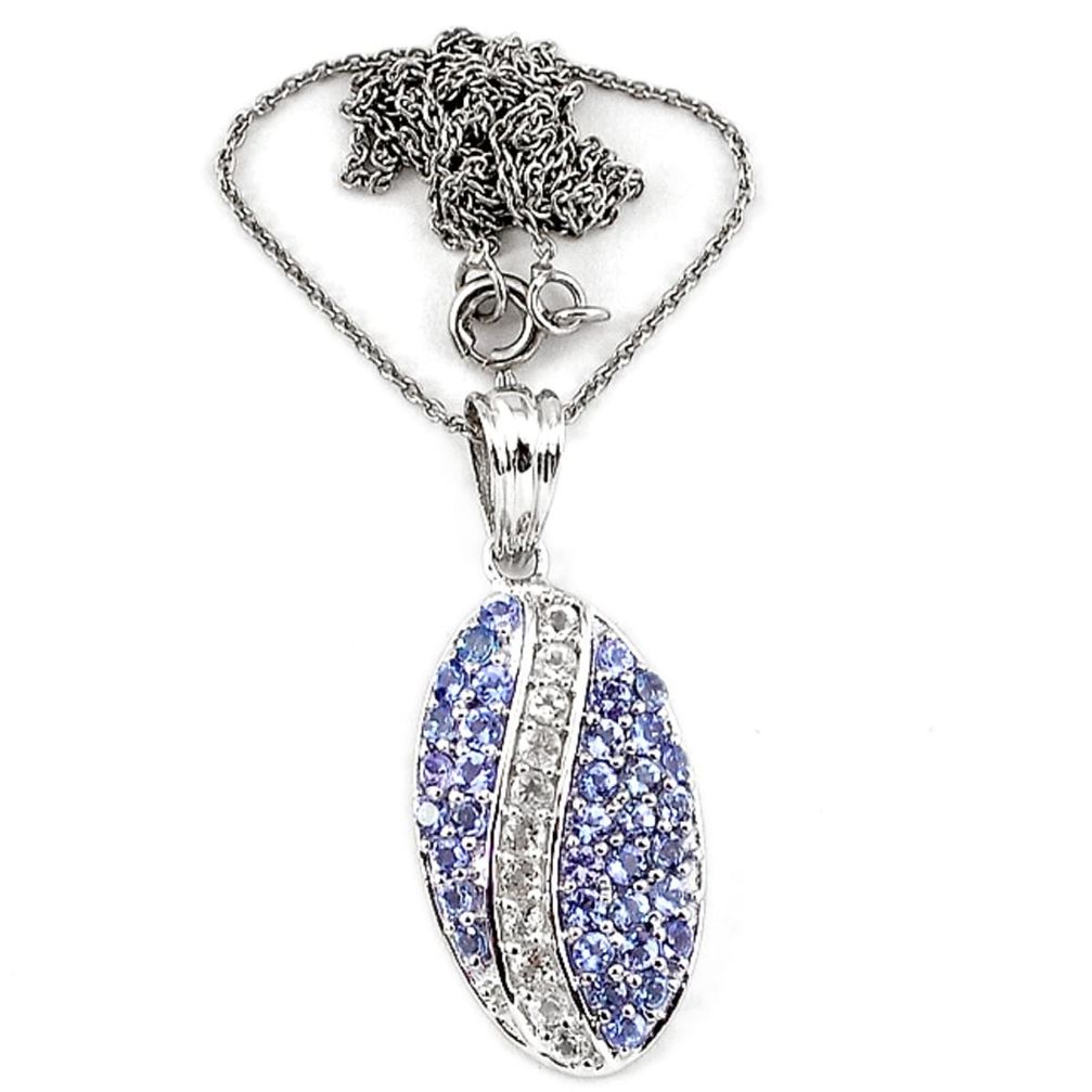 Natural blue tanzanite white topaz 925 sterling silver necklace pendant a32453