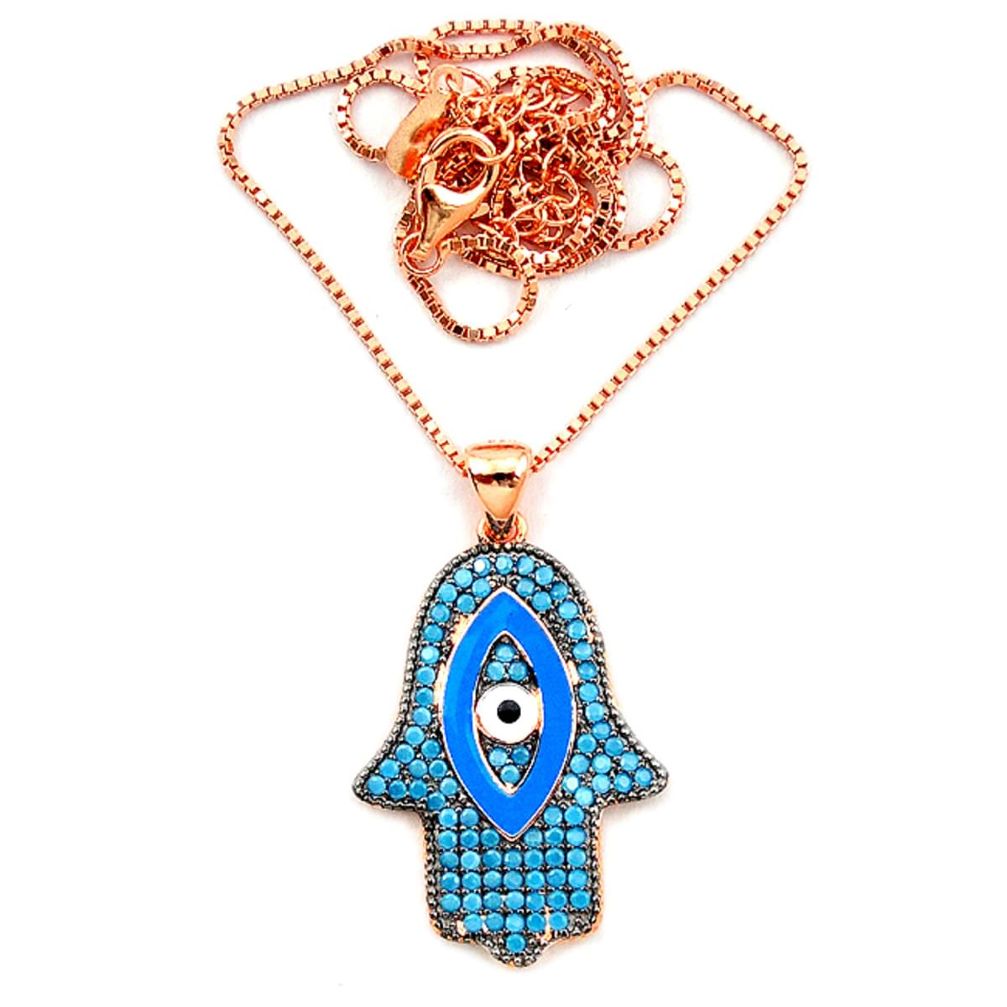 Blue evil eye talismans turquoise 925 silver 14k gold necklace a64166