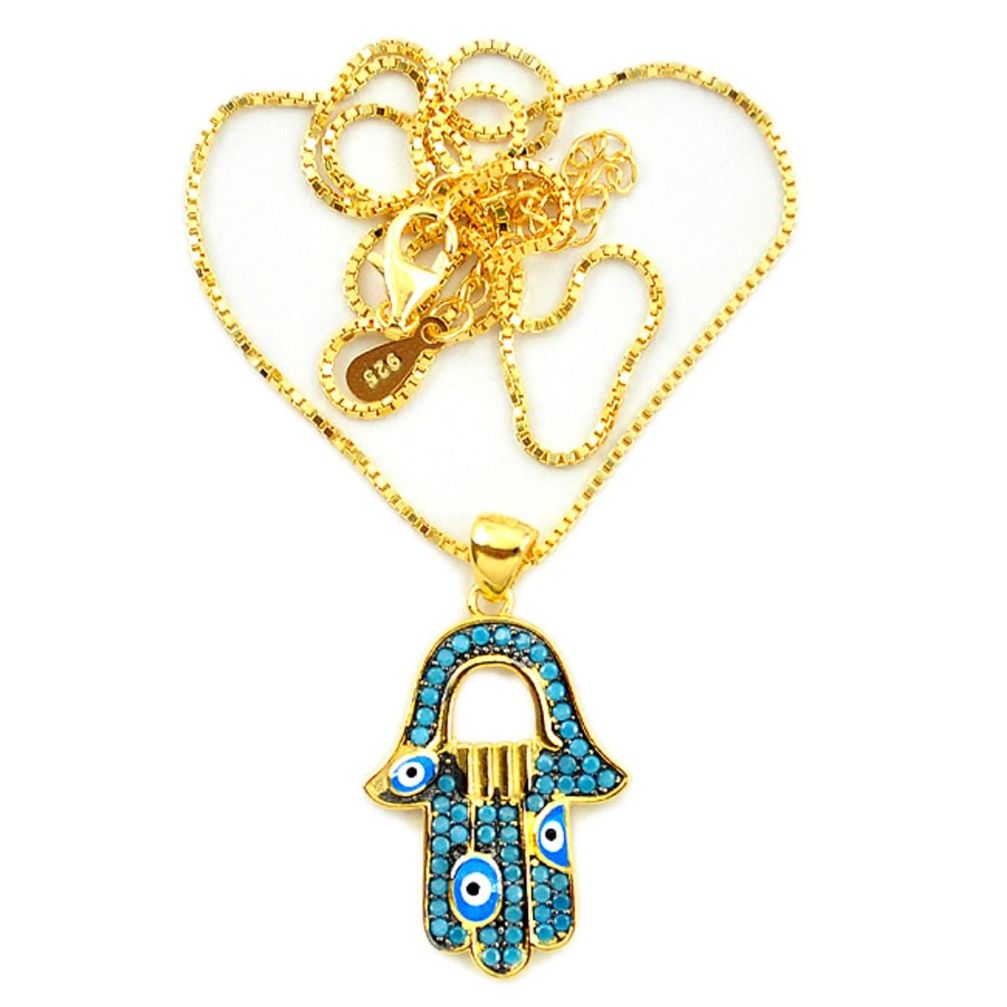 Blue evil eye talismans turquoise 925 silver 14k gold necklace a64174