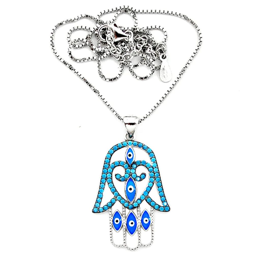 Blue evil eye talismans turquoise 925 silver hand of god hamsa necklace a64181
