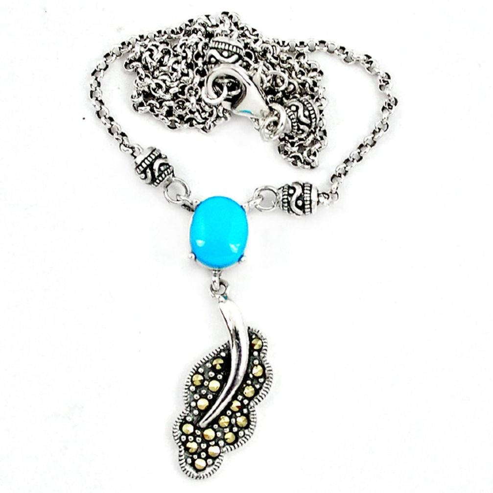 Blue sleeping beauty turquoise marcasite 925 silver necklace a64821