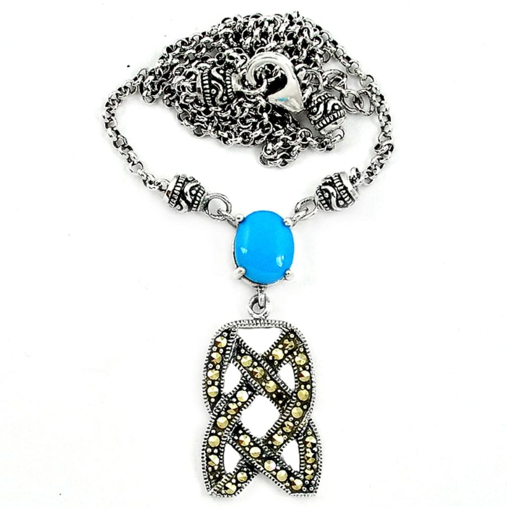 Blue sleeping beauty turquoise marcasite 925 silver necklace a64829