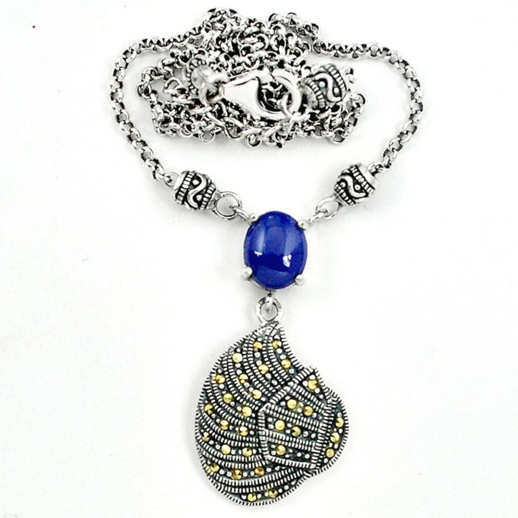 Natural blue lapis lazuli marcasite 925 sterling silver necklace a64838