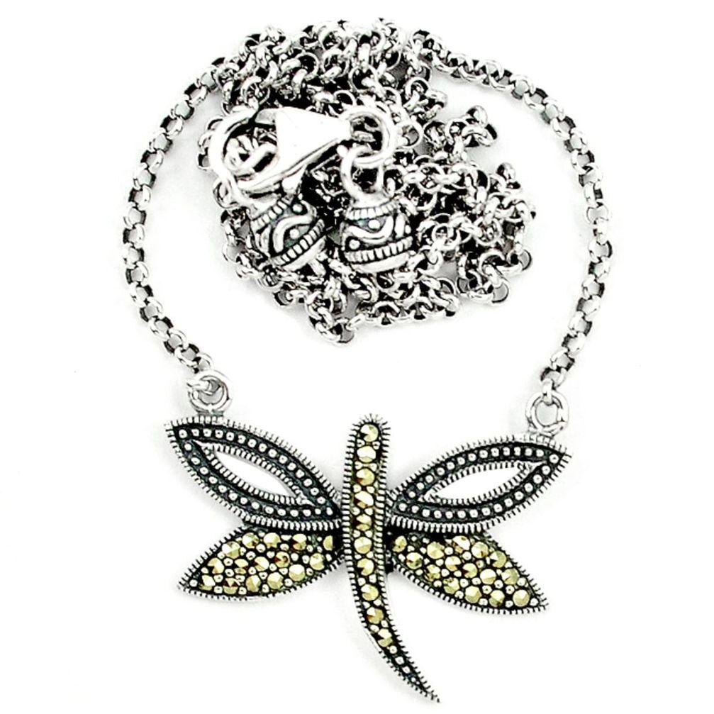 Swiss marcasite 925 sterling silver dragonfly necklace jewelry a64871