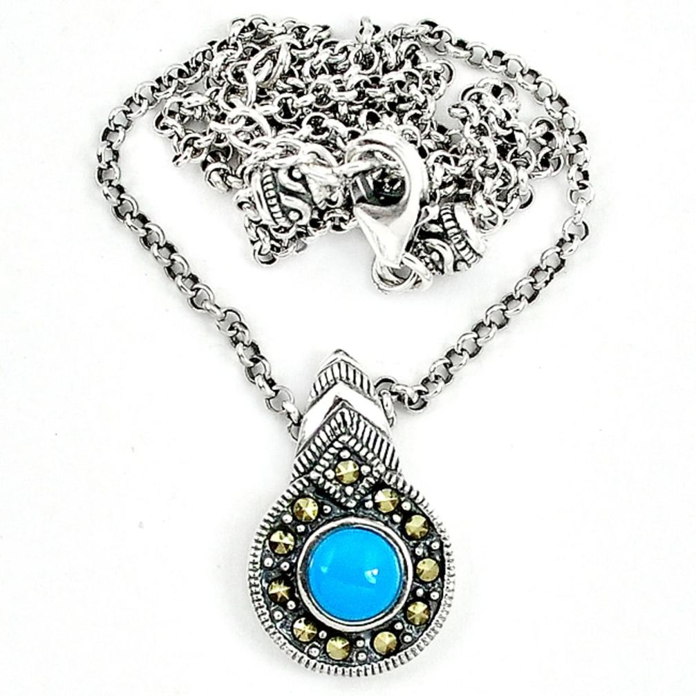 925 silver blue sleeping beauty turquoise fine marcasite necklace jewelry a64880