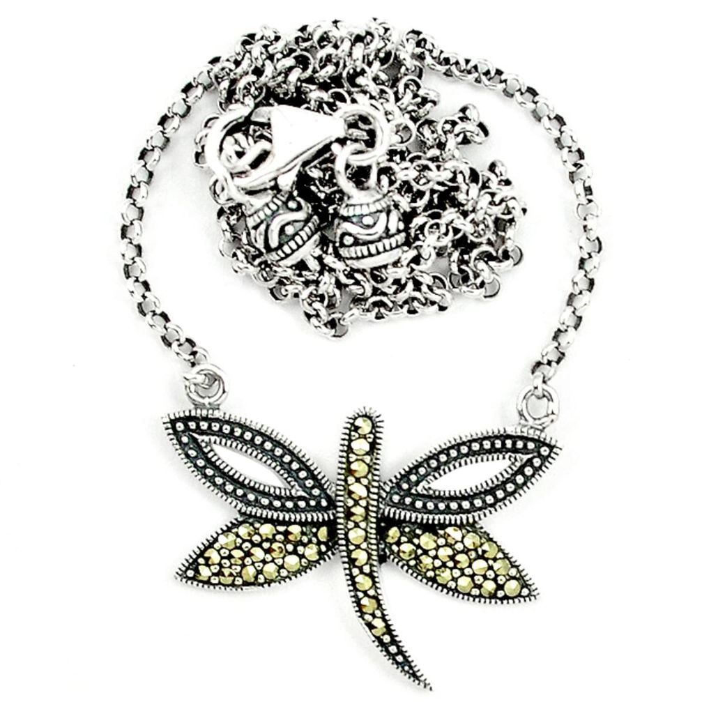 Swiss marcasite 925 sterling silver dragonfly necklace jewelry a64883