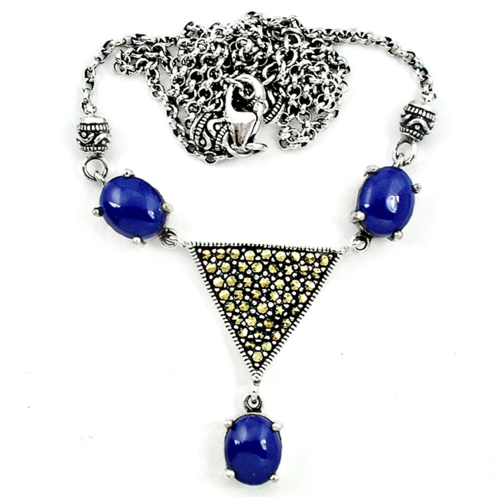 Natural blue lapis lazuli marcasite 925 sterling silver necklace a64889