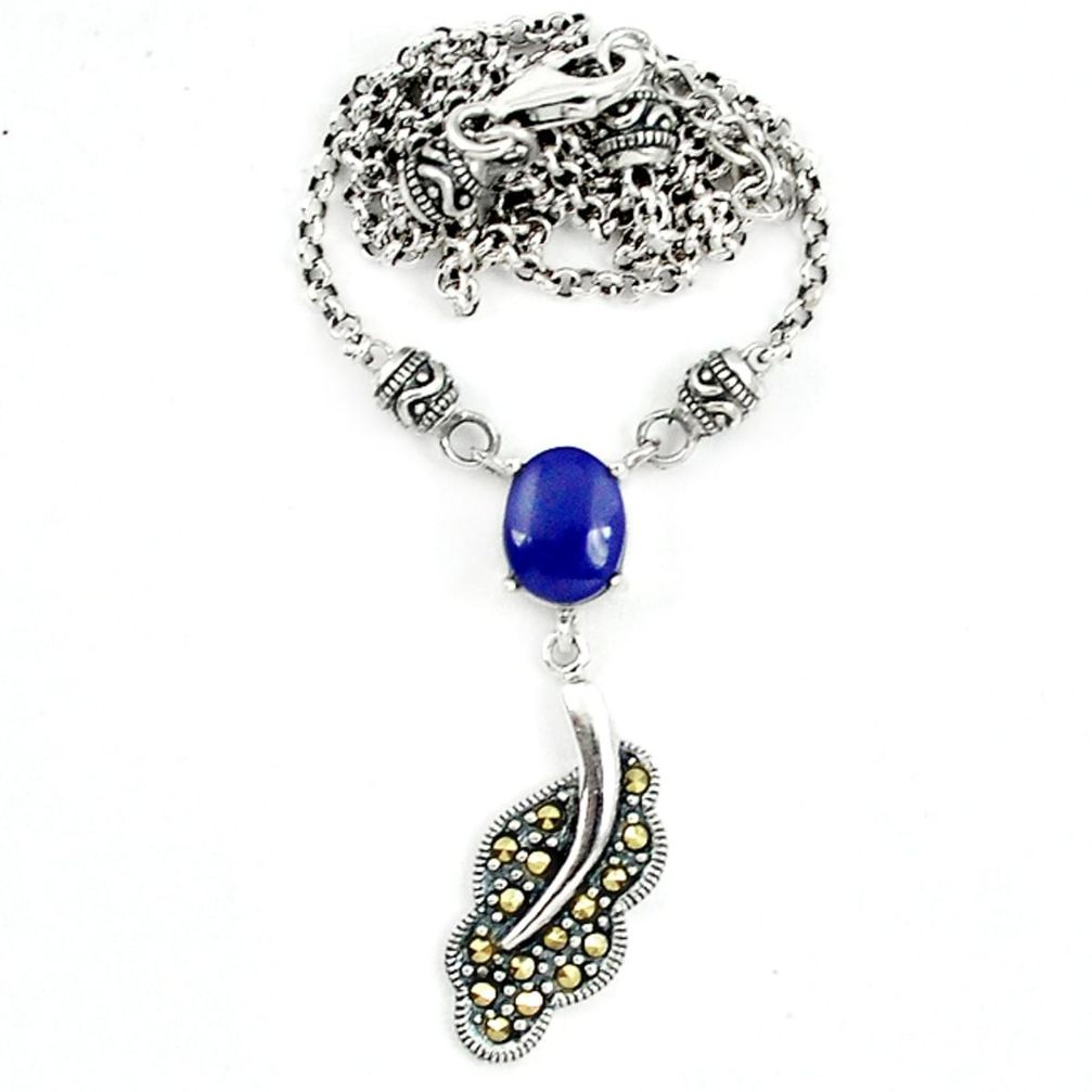 925 sterling silver natural blue lapis lazuli marcasite necklace jewelry a64905