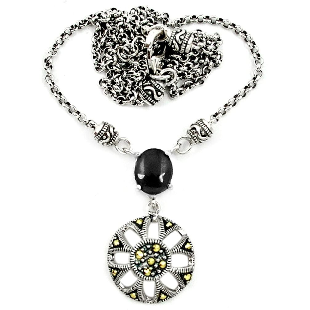 925 sterling silver natural black onyx fine marcasite necklace jewelry a64917