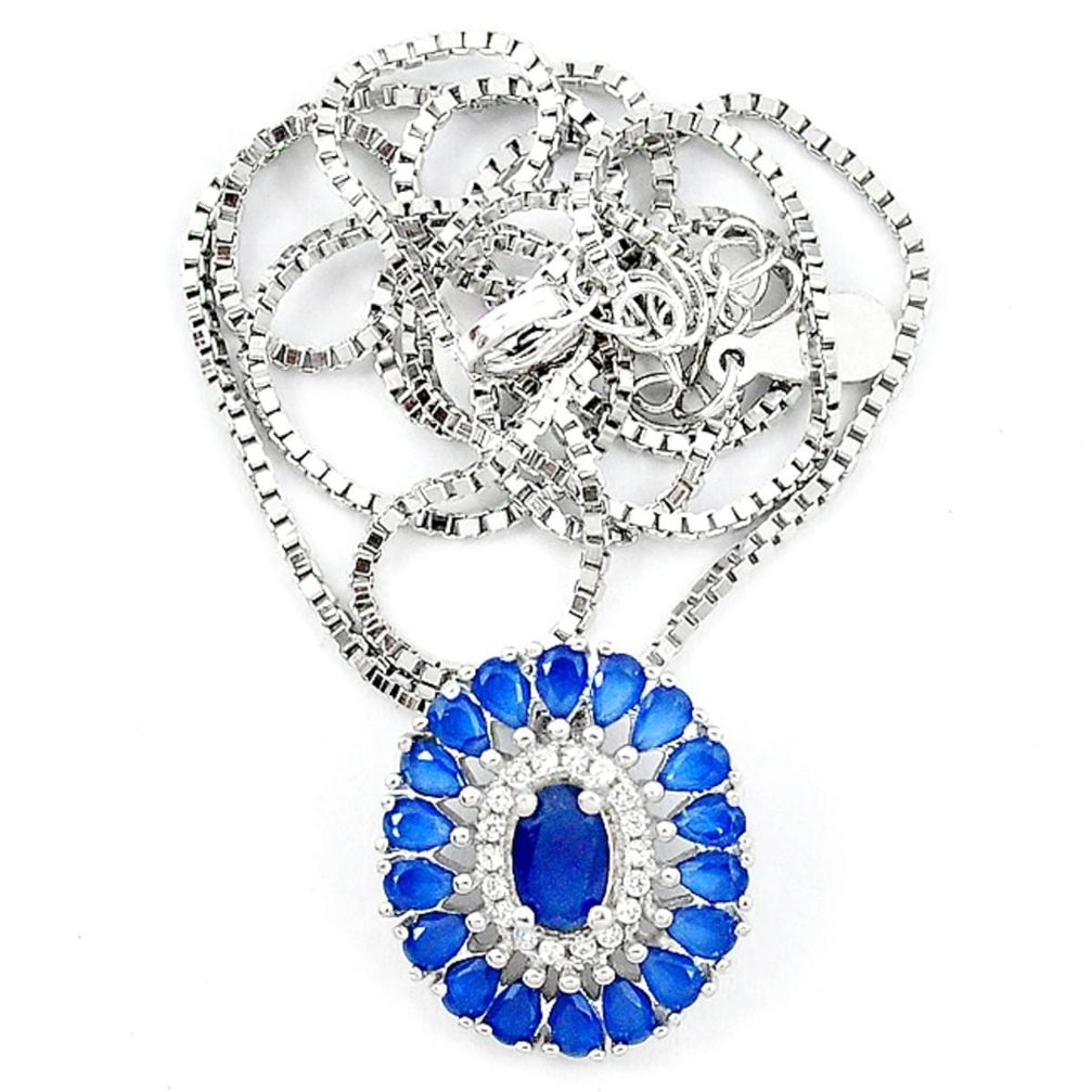 Blue sapphire quartz topaz 925 sterling silver necklace jewelry a65075