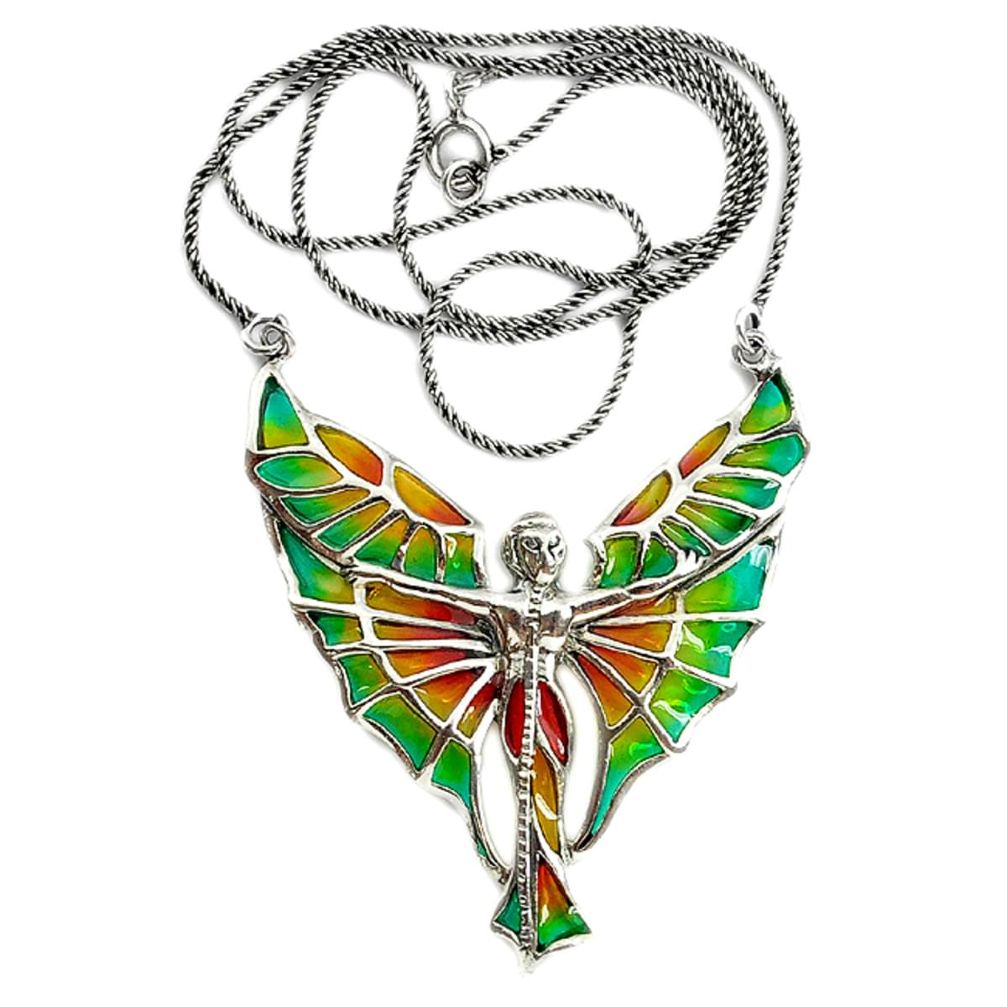 Art nouveau enamel 925 sterling silver dragonfly necklace jewelry a65639