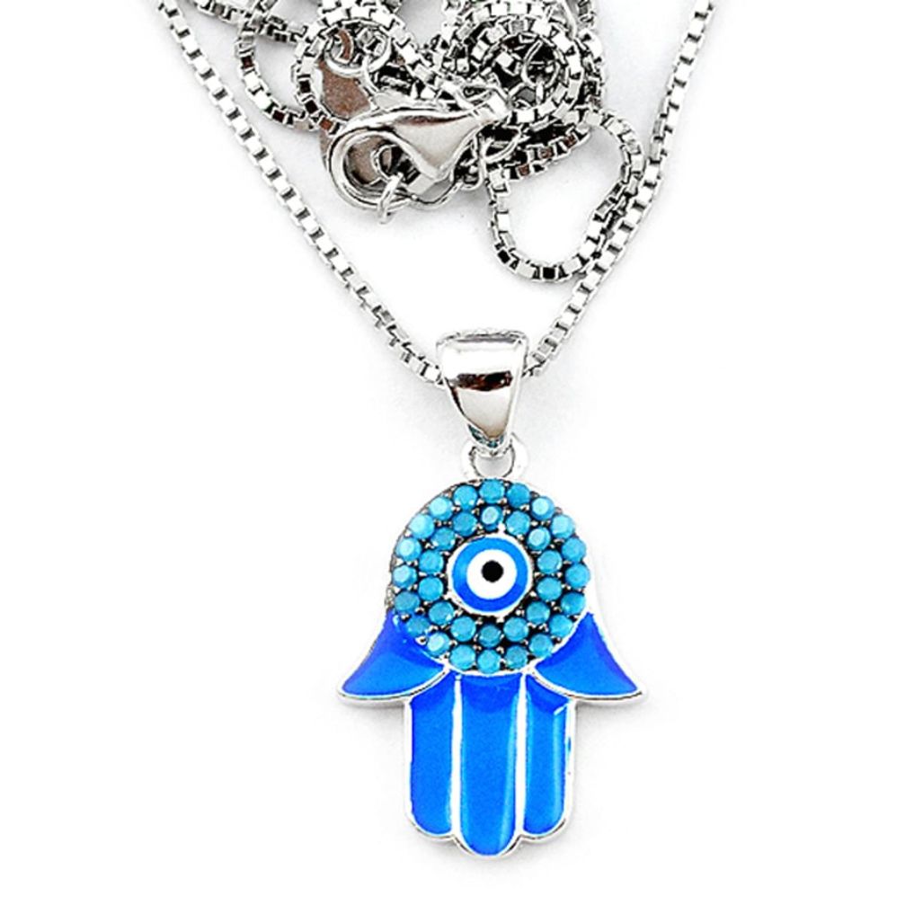 Blue evil eye talismans turquoise 925 silver hand of god hamsa necklace a66182