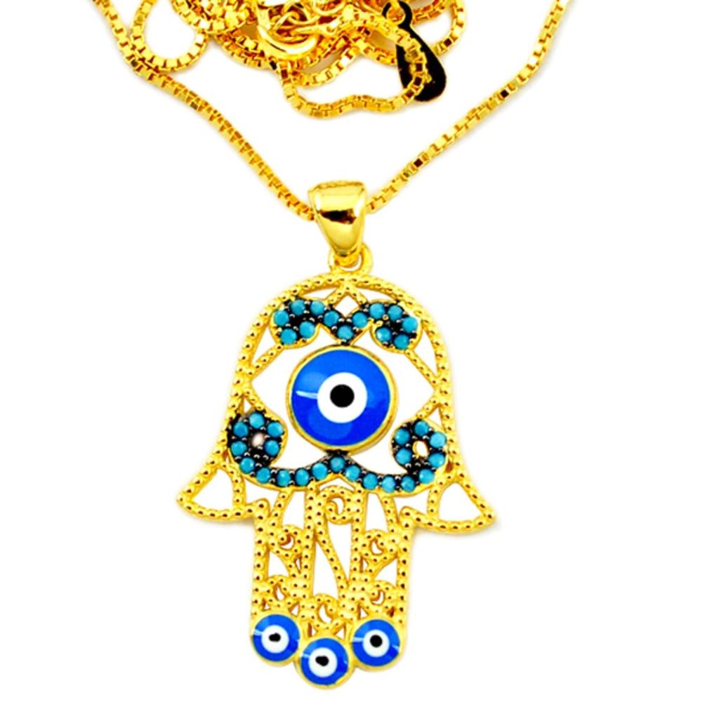 Blue evil eye talismans 925 silver gold hand of god hamsa necklace a66202