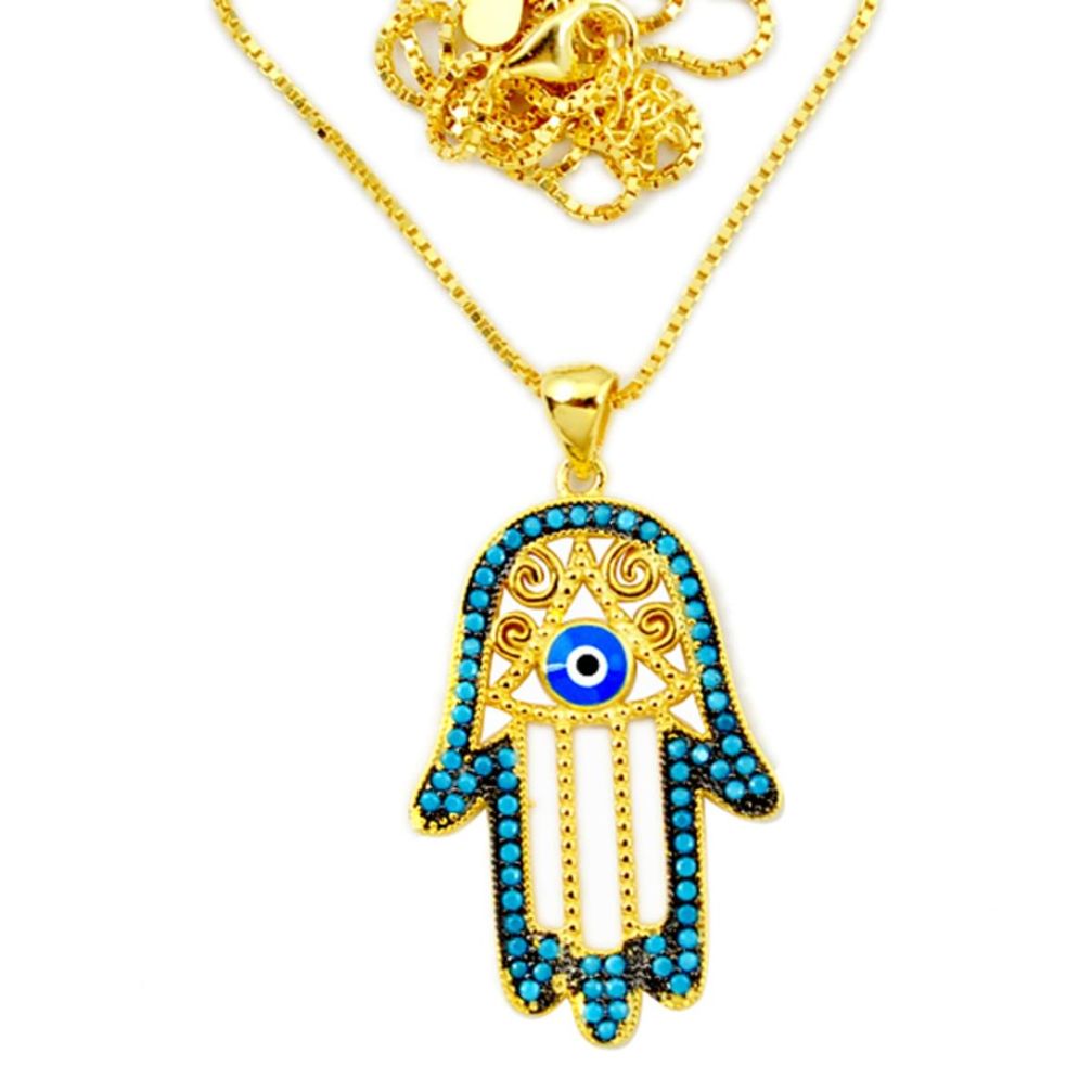 Blue evil eye talismans 925 silver 14k gold hand of god hamsa necklace a66210