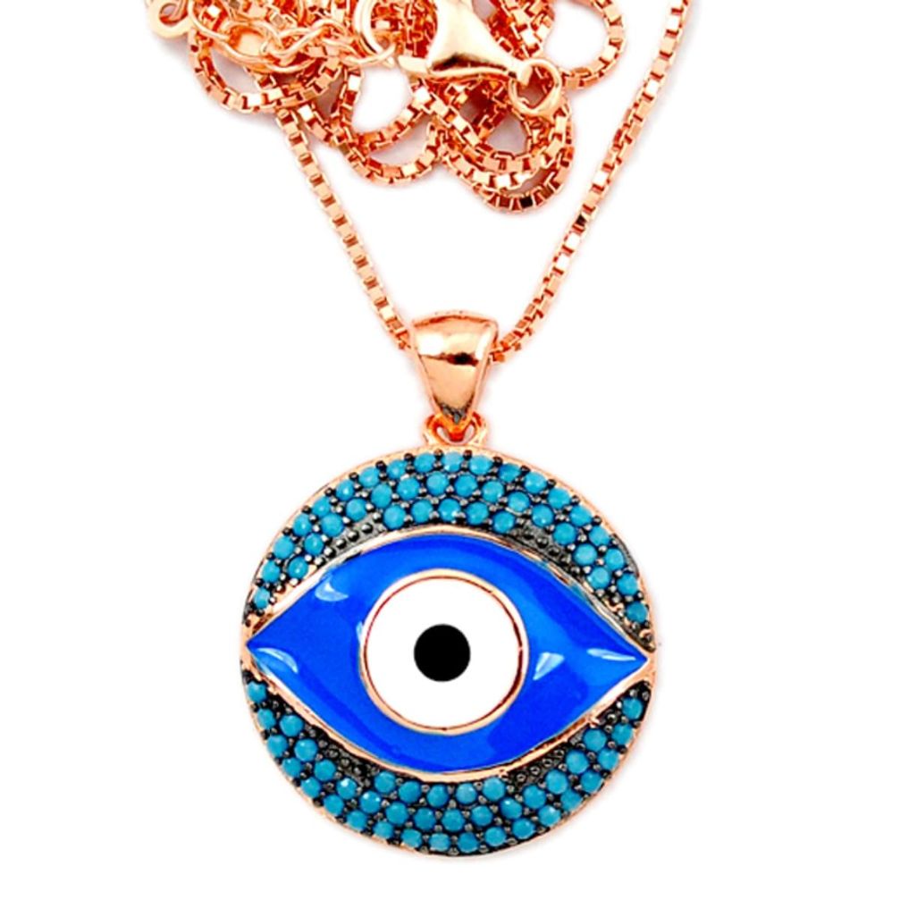 Blue evil eye talismans turquoise 925 silver rose gold necklace a66215