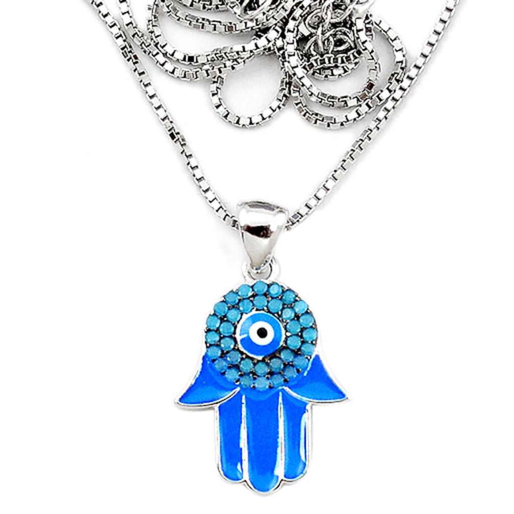 Blue evil eye talismans turquoise 925 silver hand of god hamsa necklace a66221
