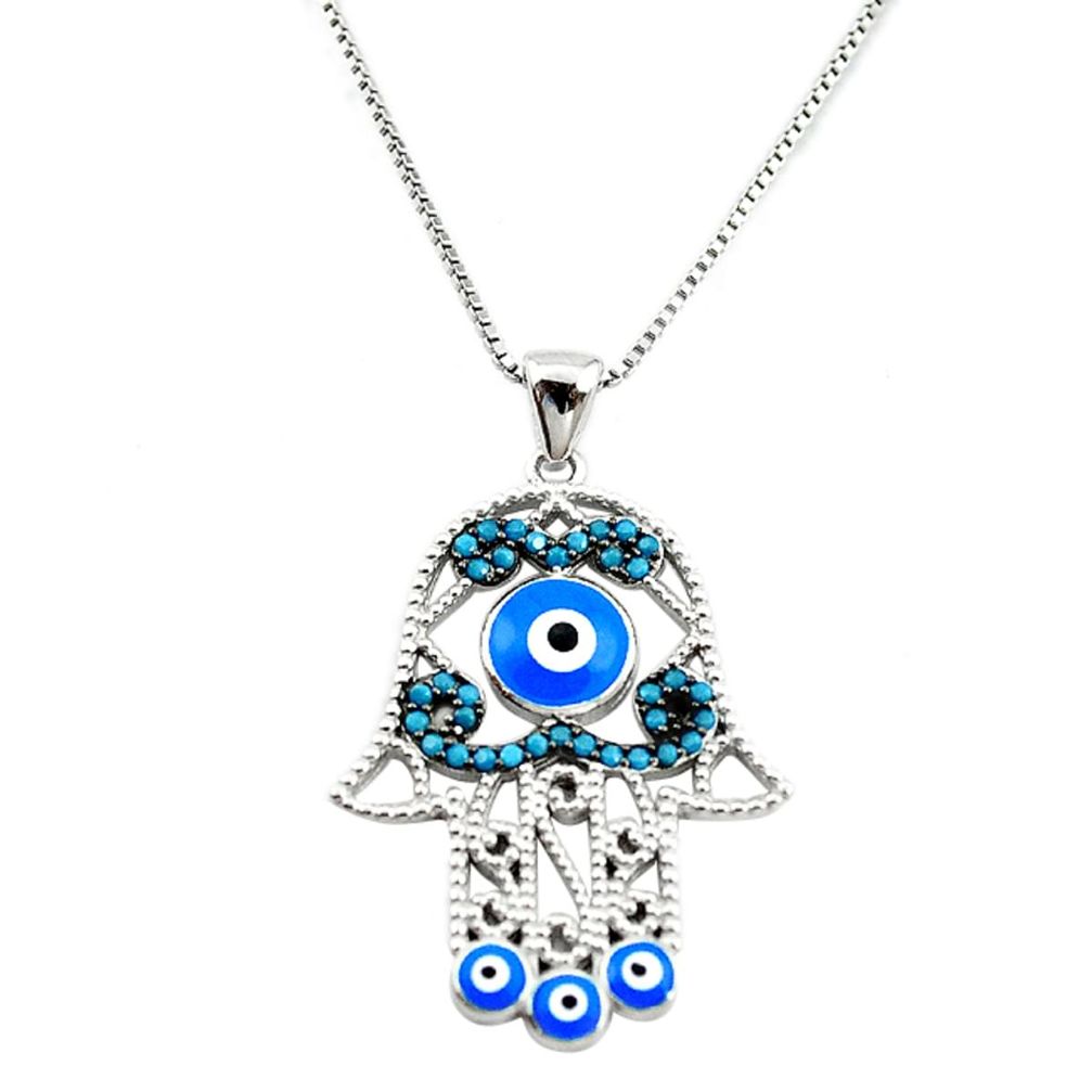 Blue evil eye talismans turquoise 925 silver hand of god hamsa necklace a67421