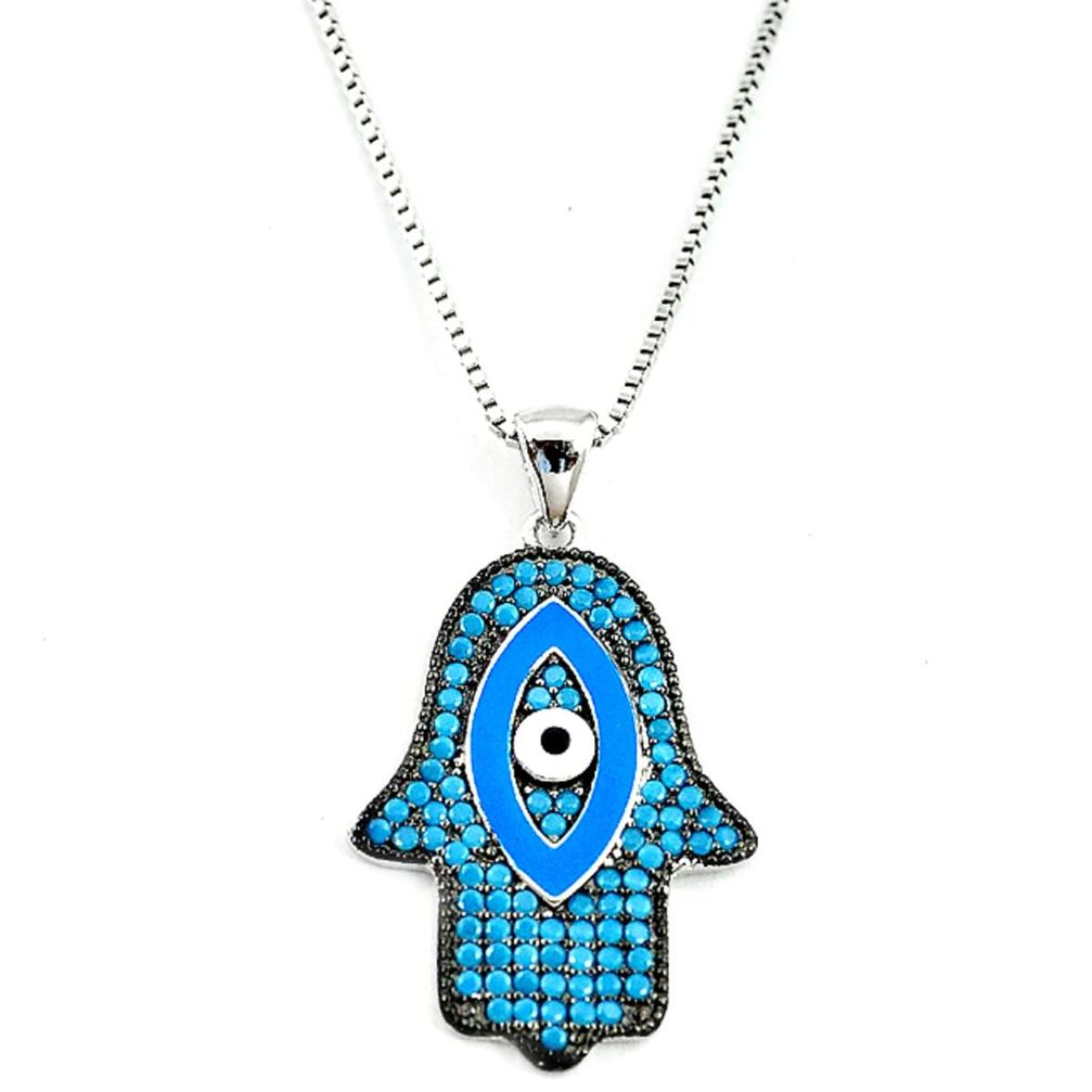 925 silver blue evil eye talismans turquoise hand of god hamsa necklace a67424