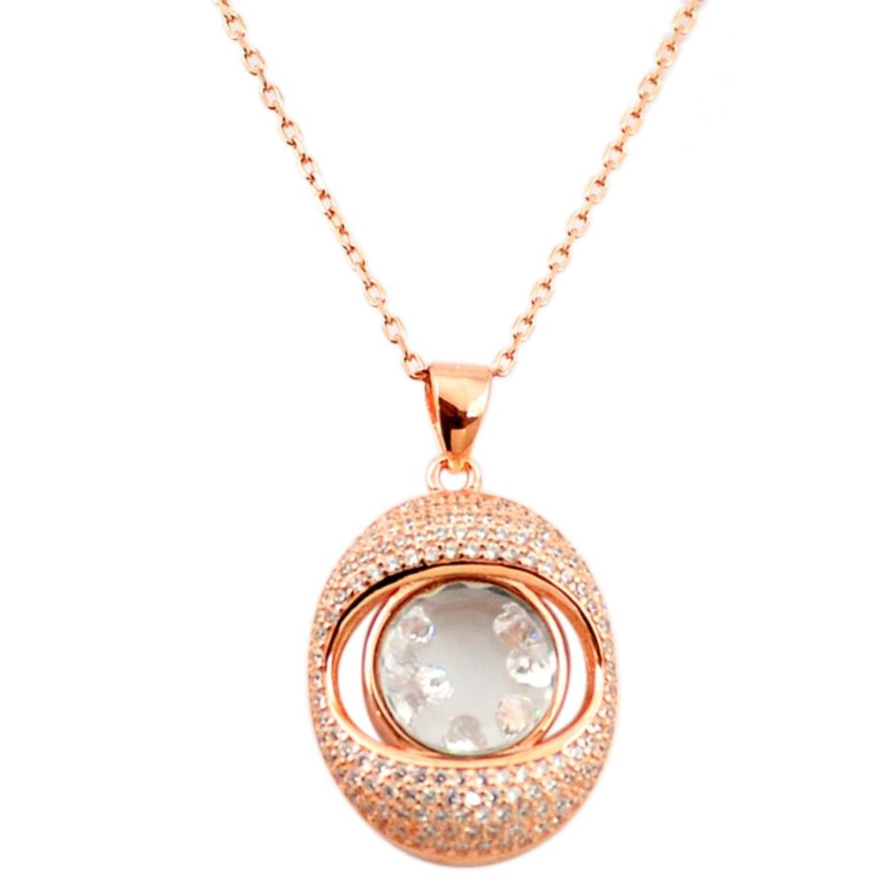 White cubic zirconia 925 silver 14k rose gold moving stone necklace a70286
