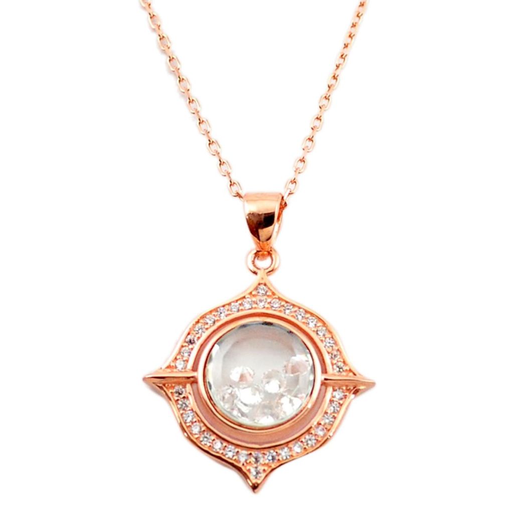 White cubic zirconia 925 silver 14k rose gold moving stone necklace a70288