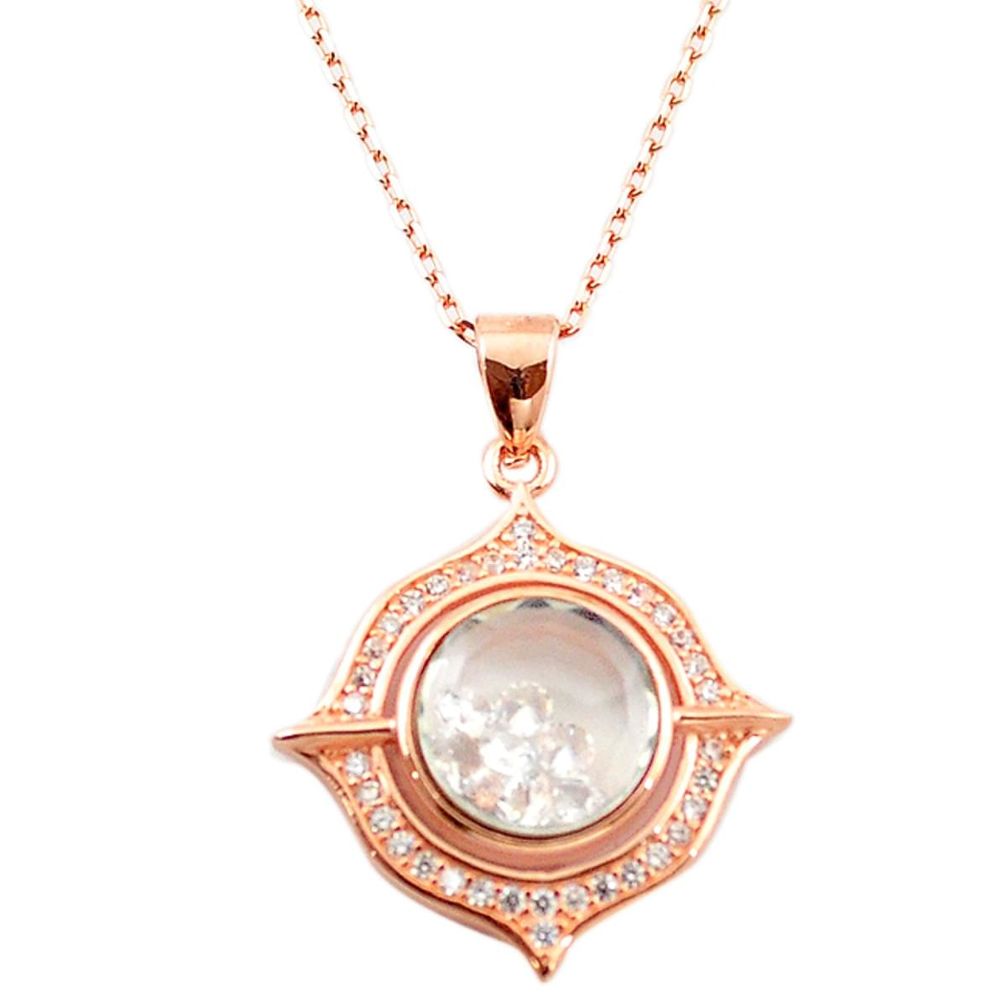 White cubic zirconia 925 silver 14k rose gold moving stone necklace a70289