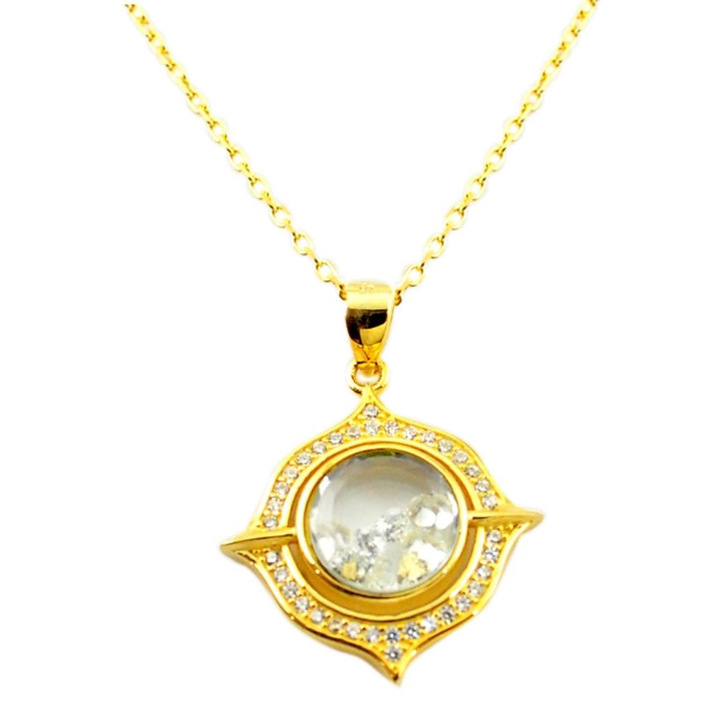 White cubic zirconia topaz 925 silver 14k gold moving stone necklace a70298