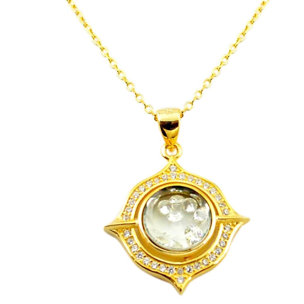 White cubic zirconia topaz 925 silver 14k gold moving stone necklace a70300