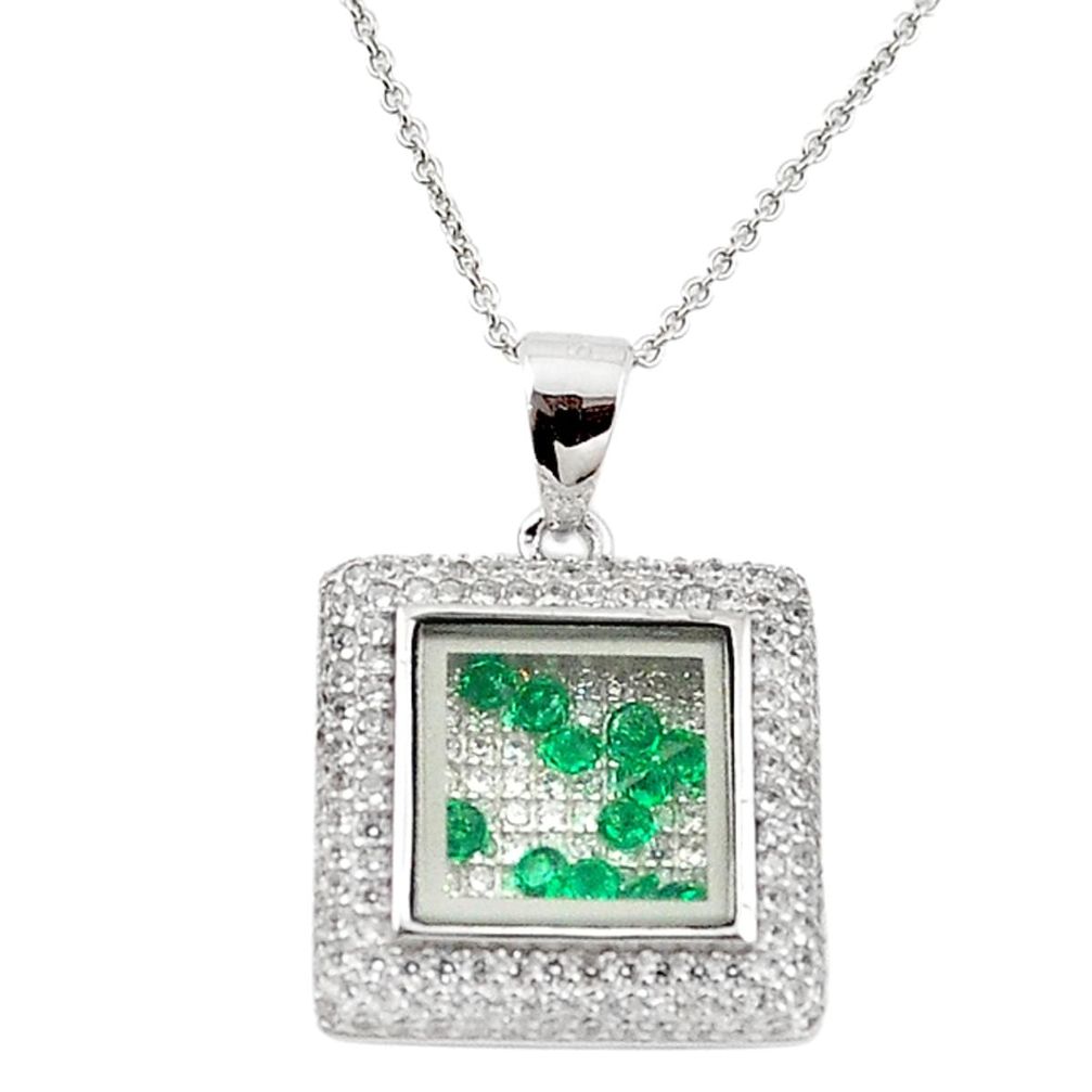 Green emerald quartz cubic zirconia 925 silver moving stone necklace a70313