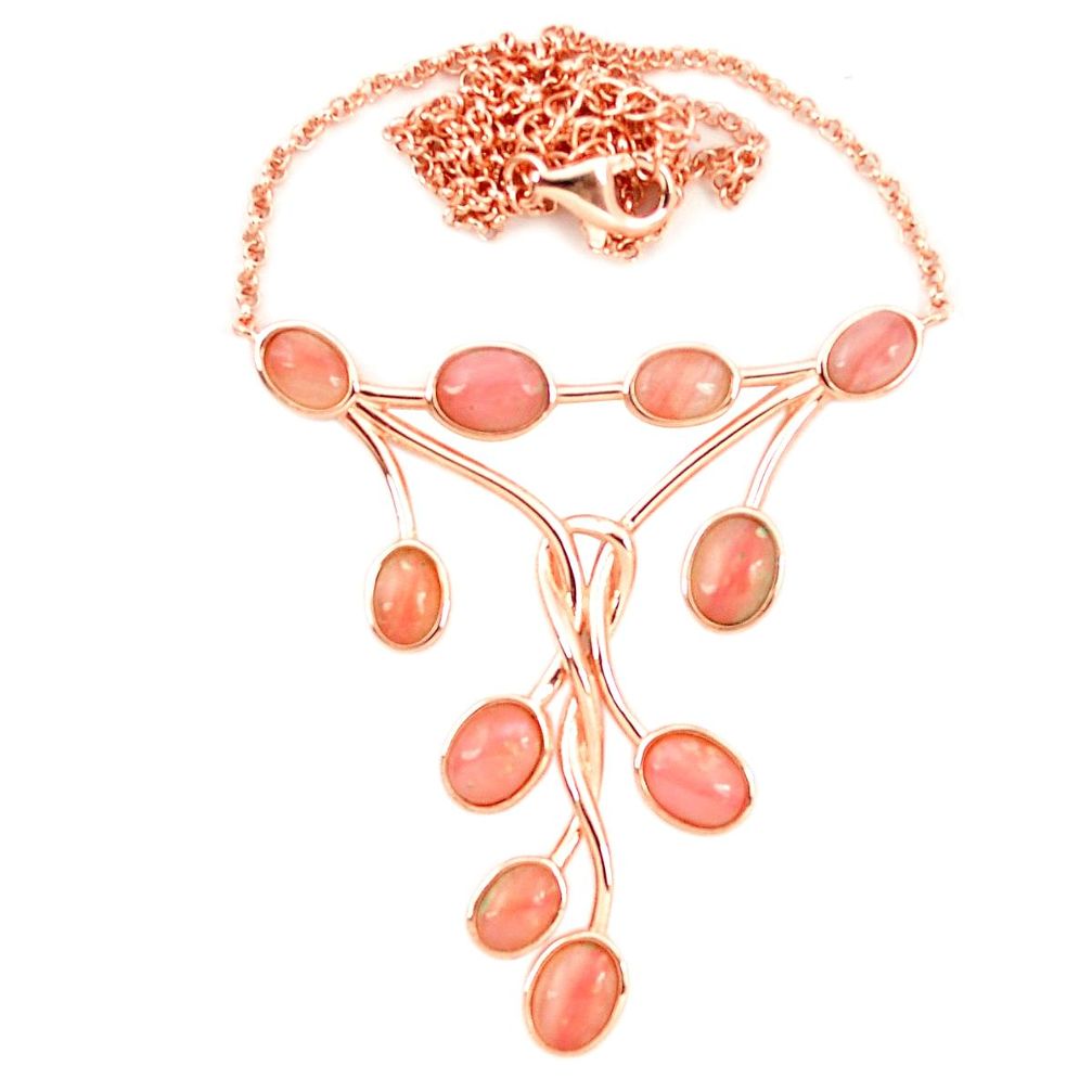 Natural pink opal 925 sterling silver 14k rose gold necklace jewelry a76034