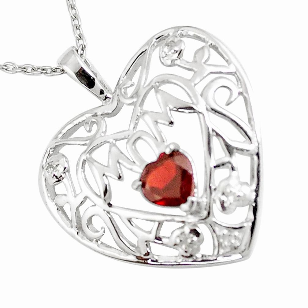 2.78cts natural red garnet 925 sterling silver heart necklace jewelry a93186