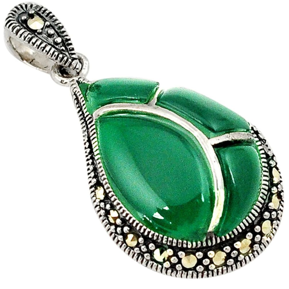 925 sterling silver natural green chalcedony marcasite pendant jewelry a15460