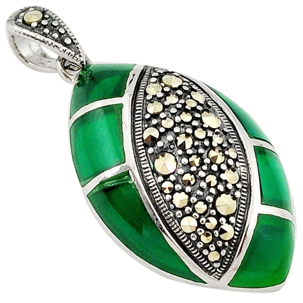 Natural green chalcedony marcasite 925 sterling silver pendant jewelry a15489
