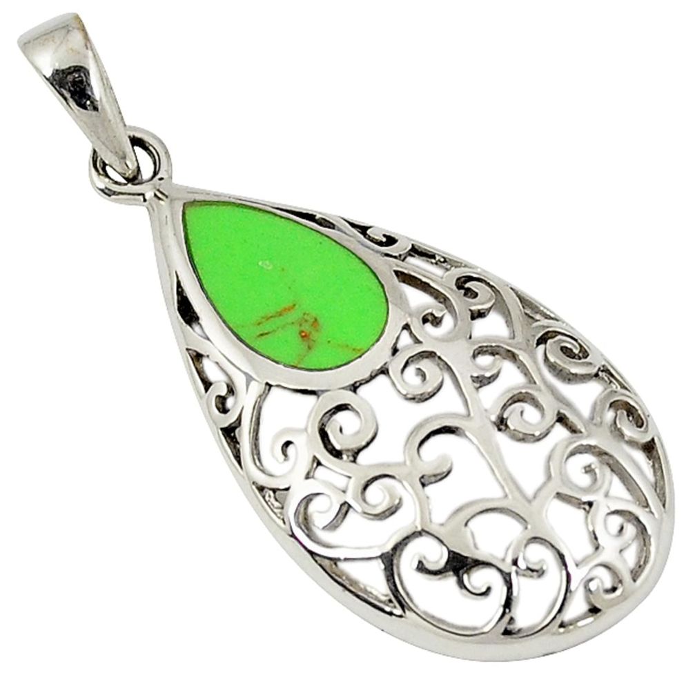 Green copper turquoise enamel pear 925 sterling silver pendant jewelry a15850