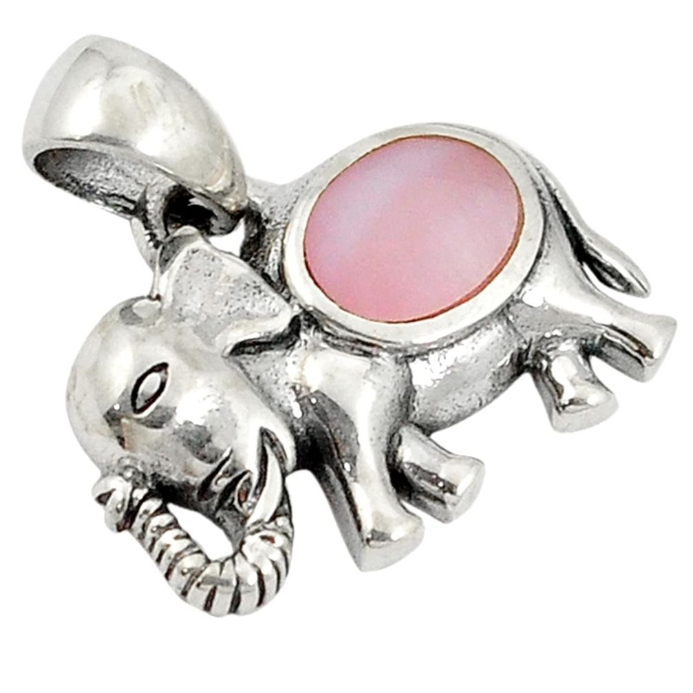 Pink pearl enamel 925 sterling silver elephant charm pendant jewelry a20011