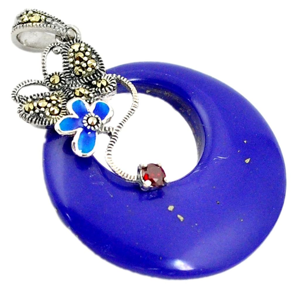 Natural blue lazuli lapis garnet marcasite 925 silver butterfly pendant a21168