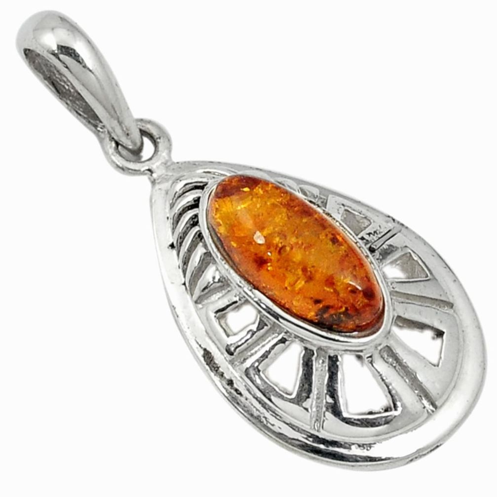 2.27cts authnetic orange amber 925 sterling silver pendant jewelry a22347