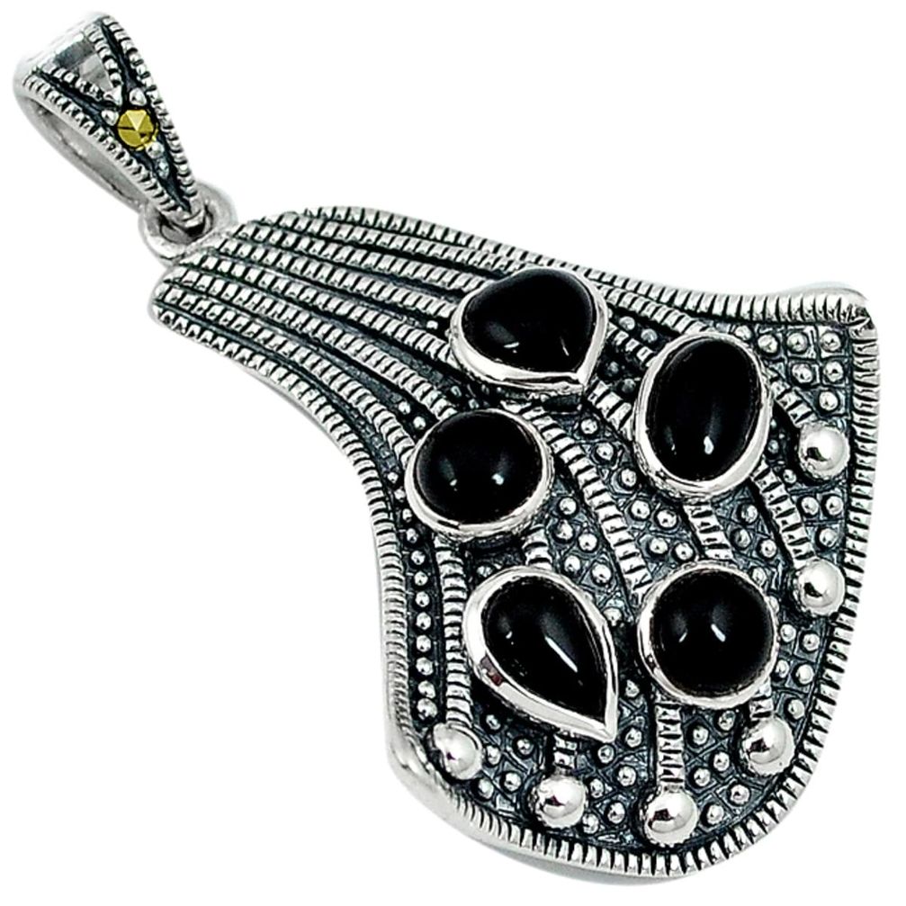 5.98cts natural black onyx marcasite 925 sterling silver pendant jewelry a22559